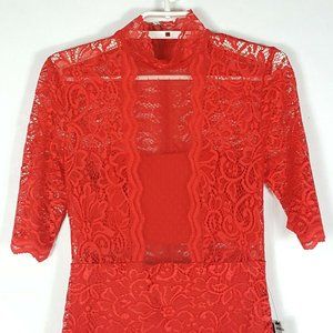 New Express Sz 0 Lace Midi Dress Red Empire Waist